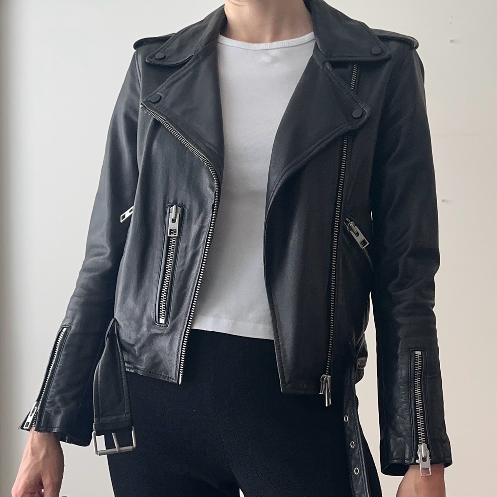 All Saints Black Leather Balfern Jacket - Picture 2 of 10